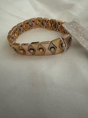 Tri-Tone Geometric Stretch Bracelet - Rose Gold, Gold & Silver